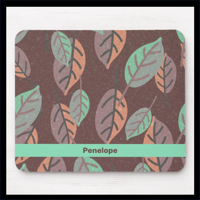 Modern Mint Green Orange and Purple Leaves  Mouse  Mat (Creator Uploaded)
