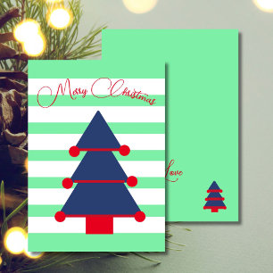 Modern Mint Green Striped Christmas Tree Holiday  Invitation
