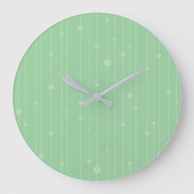 Modern mint green stripes and dots design large clock (Front)