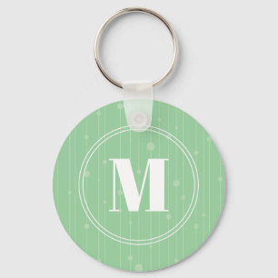 Modern mint green stripes pattern round monogram key ring