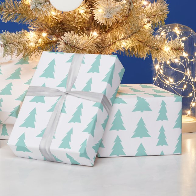 Modern Mint Green Trees Geometric Pattern Wrapping Paper (Holidays)