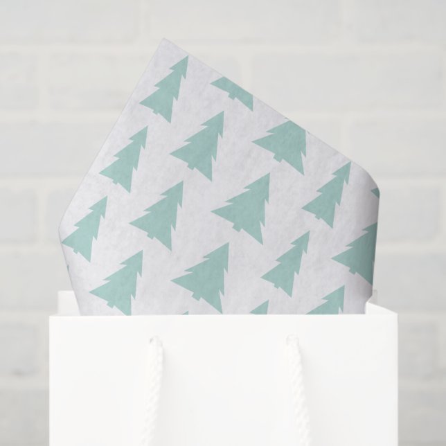 Modern Mint Green Trees on White Geometric Pattern Tissue Paper (Gift Bag)