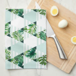 Modern Mint Green Tropical Geometric Tea Towel<br><div class="desc">Modern kitchen towel design featuring mint green and tropical leaves triangles pattern.</div>