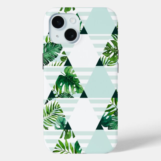 Modern Mint Green Tropical Triangles Pattern  Case-Mate iPhone Case (Back)