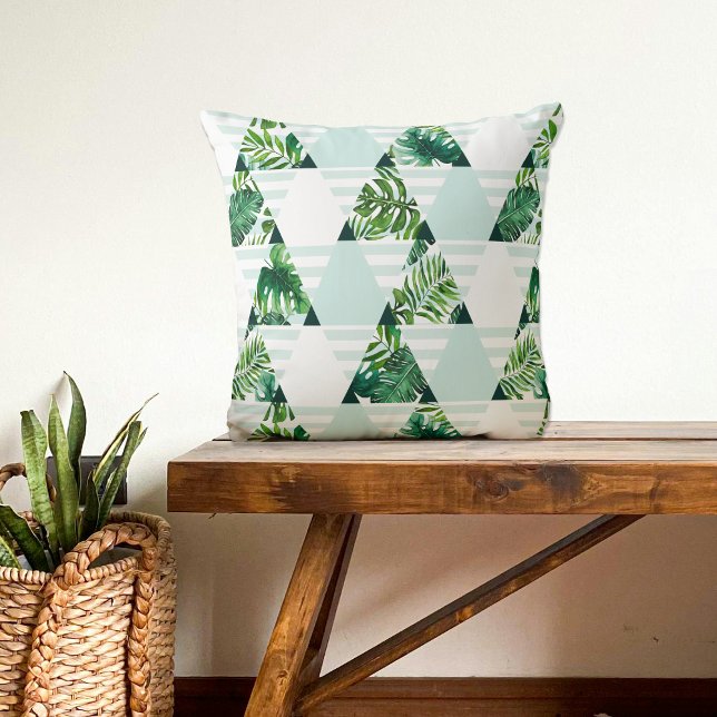 Modern Mint Green Tropical Triangles Pattern Cushion (Creator Uploaded)