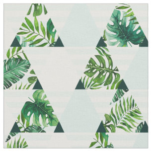 Modern Mint Green Tropical Triangles Pattern  Fabric