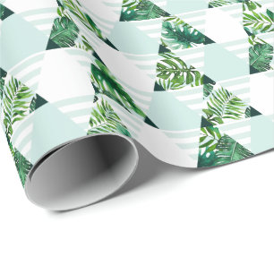 Modern Mint Green Tropical Triangles Pattern Wrapping Paper