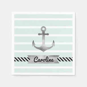 Modern Mint Green Watercolor Anchor Custom Napkin