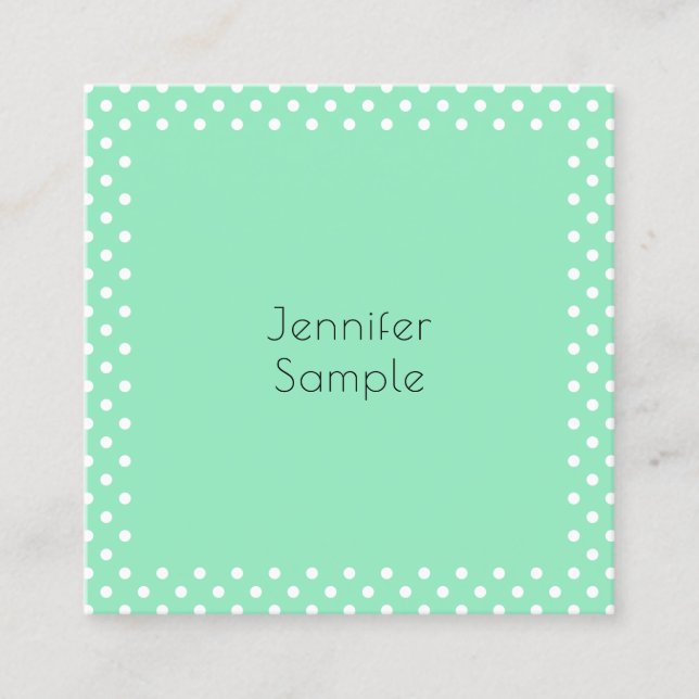 Modern Mint Green White Dotted Elegant Template Square Business Card (Front)