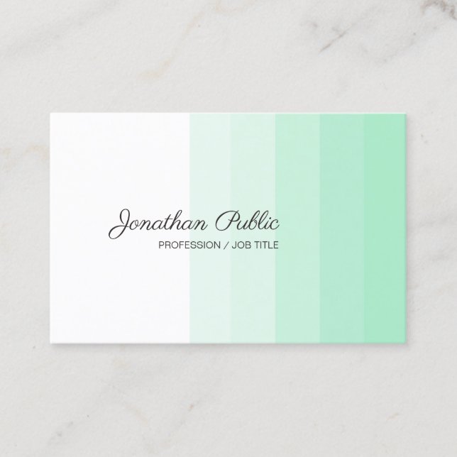 Modern Mint Green White Handwritten Script Name Business Card (Front)