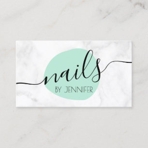 Modern mint green & white marble nails business card