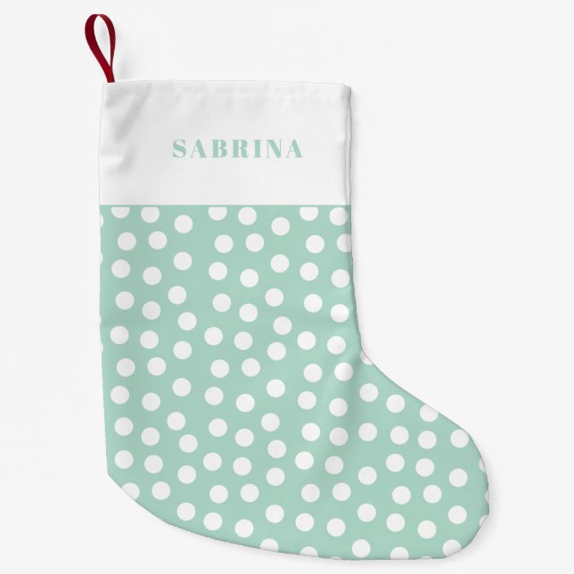 Modern Mint green & white polka dots Small Christmas Stocking (Front)