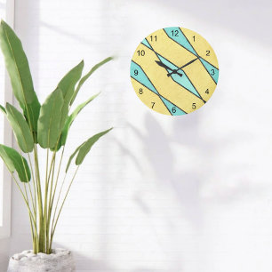 Modern Mint Green Yellow and Black Retro Large Clock
