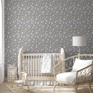 Modern Mint & Grey Paw Print Nursery  Wallpaper