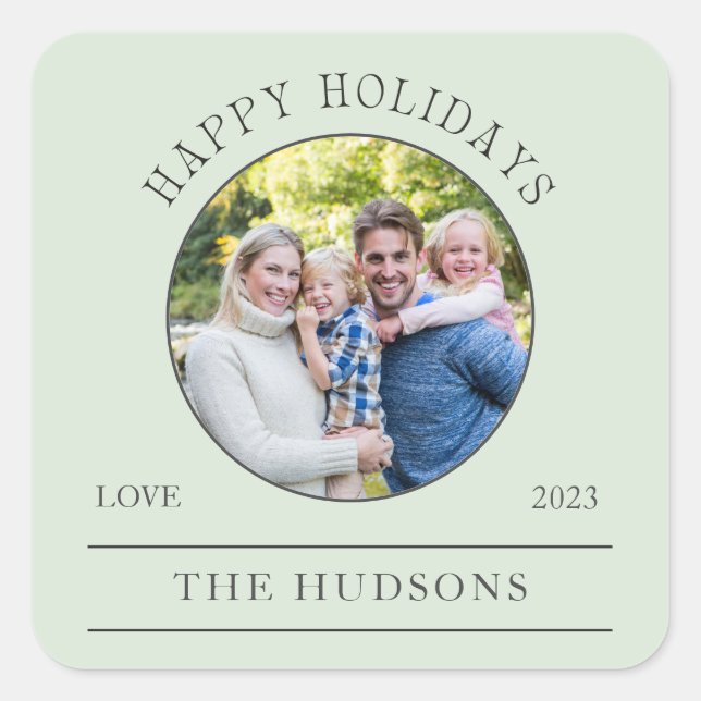 Modern Mint Happy Holidays Round 1 Photo Square Sticker (Front)