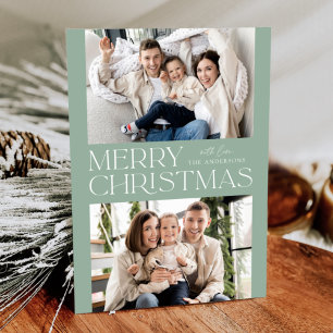 Modern Mint Merry Christmas 2 Photo Holiday Card