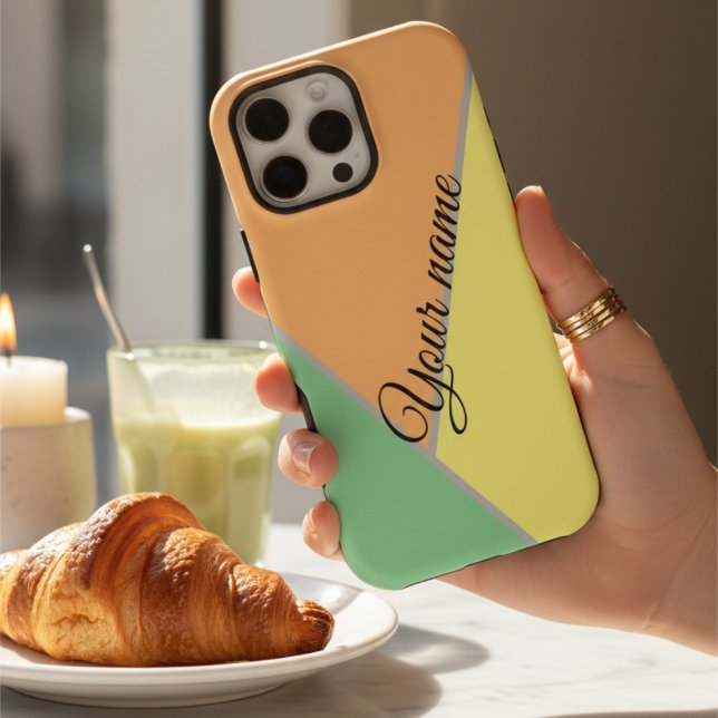 Modern Mint Peach Pastel Color Block Custom Script iPhone Case (Creator Uploaded)
