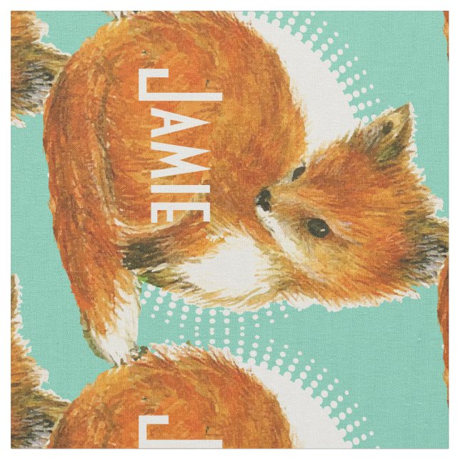 Modern Mint Personalised Fox Fabric (Close Up)