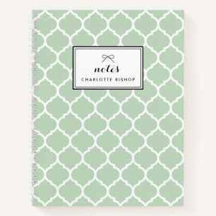 Modern Mint Quatrefoil Pattern Personalised Notebook