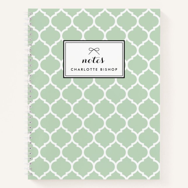Modern Mint Quatrefoil Pattern Personalised Notebook (Front)