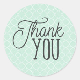 Modern Mint Quatrefoil Thank You Classic Round Sticker