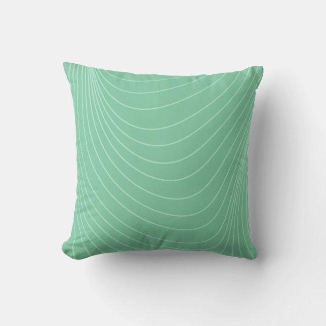 Modern Mint Sage Green Concentric U-Shape Wave Lin Cushion (Front)