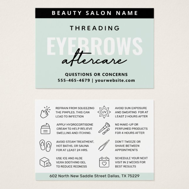 Modern Mint Simple Eyebrow Threading Aftercare (Front & Back)