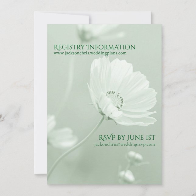 Modern Mint Soft Floral Script Typography Wedding  Invitation (Back)