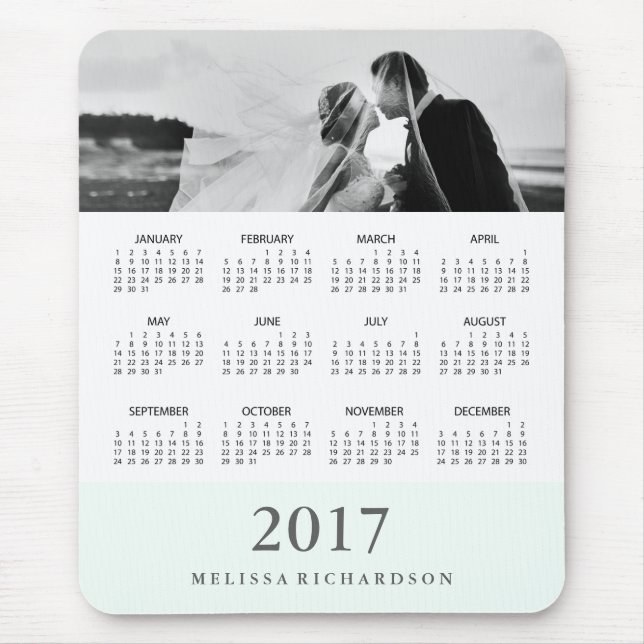 Modern Mint Stripe 2017 Calendar and Photo Mouse Mat (Front)
