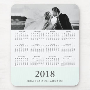 Modern Mint Stripe 2018 Calendar and Photo Mouse Mat