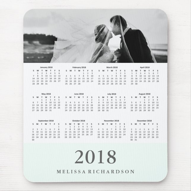 Modern Mint Stripe 2018 Calendar and Photo Mouse Mat (Front)