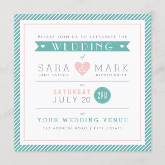 Modern Mint Stripe Square Wedding Invitation