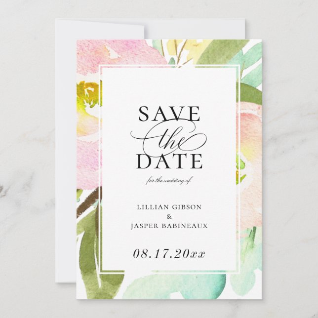 Modern Mint Summer Floral Save the Date Announcement (Front)