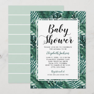 Modern Mint Tropical Palm Leaf Baby Shower Invitation