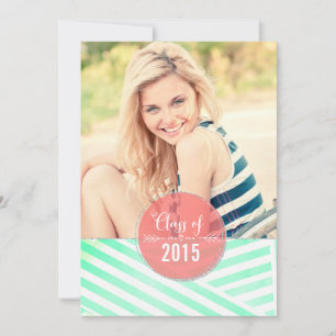 Modern Mint Watercolor Stripes Photo Graduation Invitation