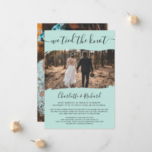 Modern mint wedding elopement tied the knot photo announcement
