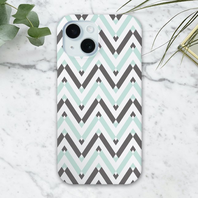 Modern Mint White Grey Geometric Chevron Design Ca Case-Mate iPhone Case (Creator Uploaded)