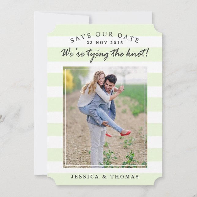 Modern Mint & White Stripes | Photo Save The Date (Front)