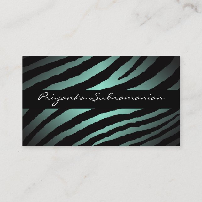 Modern Mint Zebra Professional Business Cards (Front)