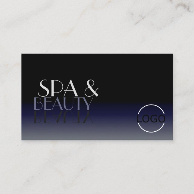 Modern Mirror Font Classic Black Blue with Logo Business Card (Front)