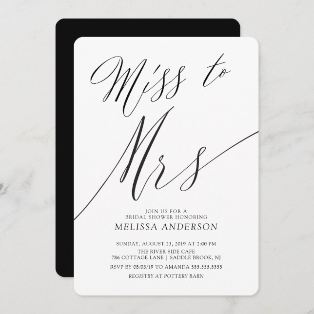 Modern Miss to Mrs Bridal Shower Invitation (Front/Back)
