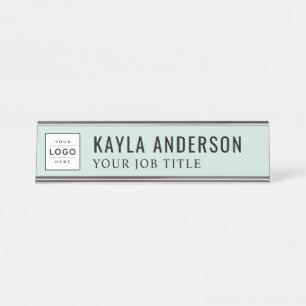 Modern Mist Green Personalised Business Logo Desk Name Plate