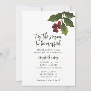 Modern Mistletoe Bridal Shower   Christmas Holly Invitation