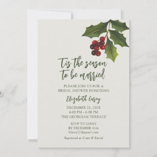 Modern Mistletoe Bridal Shower Christmas Holly Invitation