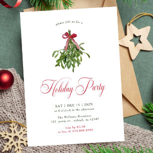 Modern Mistletoe Holiday Party Red Bow Christmas Invitation