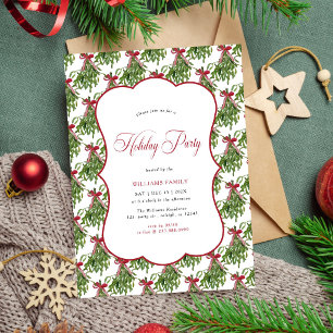 Modern Mistletoe Holiday Party Red Bow Christmas Invitation