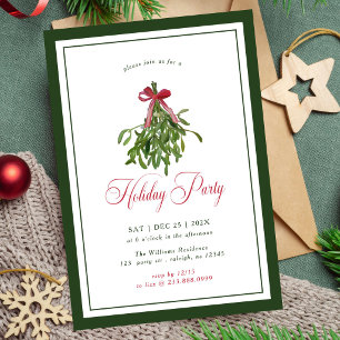 Modern Mistletoe Holiday Party Red Bow Christmas Invitation