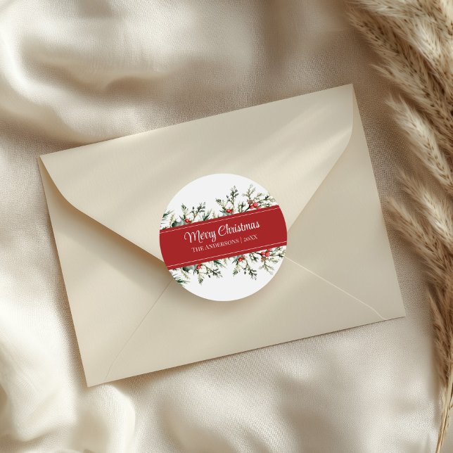 Modern Mistletoe Merry Christmas Gift Stickers (Modern Mistletoe Merry Christmas Gift Stickers on an elegant envelope)