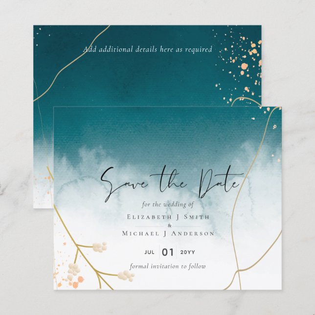 Modern Misty Blue Gold Wedding (Front/Back)