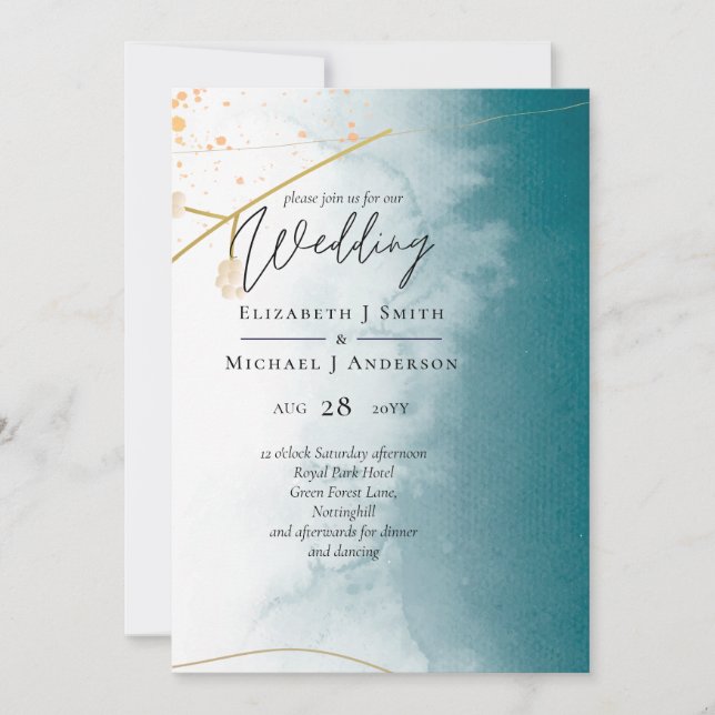 Modern Misty Blue Gold Wedding (Front)
